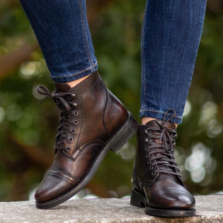 Women's Thursday Captain Leather Rugged & Resilient Lace Up Boots Coffee | CA409ZUT