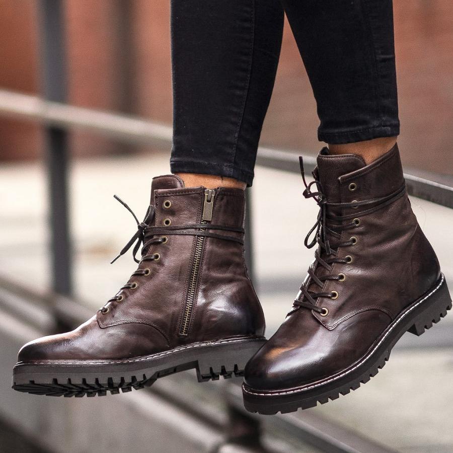 Women's Thursday Combat Leather Lace Up Boots Brown | CA411KOR