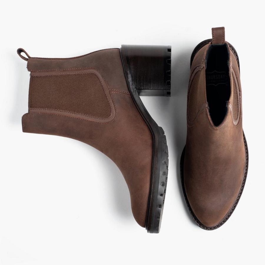 Women's Thursday Knockout Leather Chelsea Boots Chocolate | CA374EBC