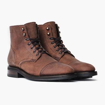 Men's Thursday Captain Leather Lace Up Boots Coffee | CA72LIS