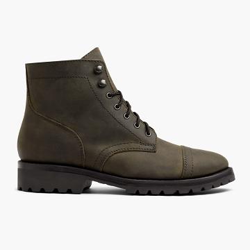 Men's Thursday Captain Leather Lace Up Boots Olive | CA74JPQ