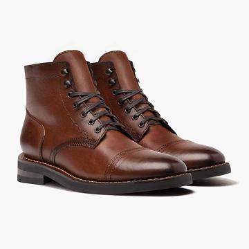 Men's Thursday Captain Leather Rugged & Resilient Lace Up Boots Coffee | CA81PJJ