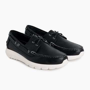 Men's Thursday Handsewn Runner Leather Boat Shoes Black | CA233FDN