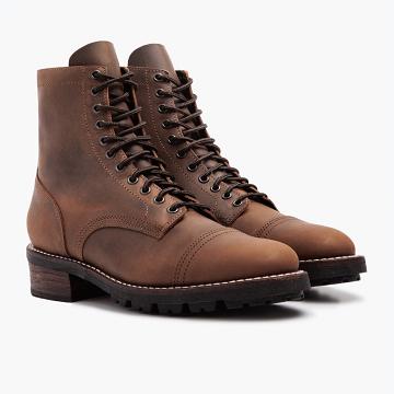 Men's Thursday Logger Leather Boots Brown | CA199CTV