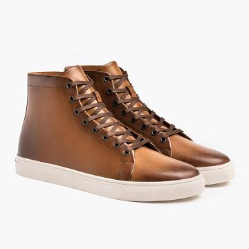 Men's Thursday Premier High Tops Leather Sneakers Gold | CA216TCE