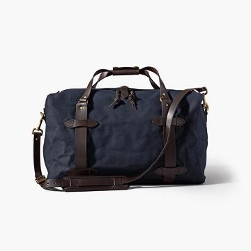 Men's Thursday Rugged Twill Duffle Leather Bags Navy | CA290OKI