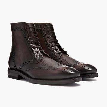 Men's Thursday Wingtip Leather Lace Up Boots Burgundy | CA132AHK